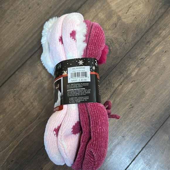 Cuddl Duds chenille faux fur line ballerina slipper socks Tupac size 4 to 10 - Picture 2 of 3